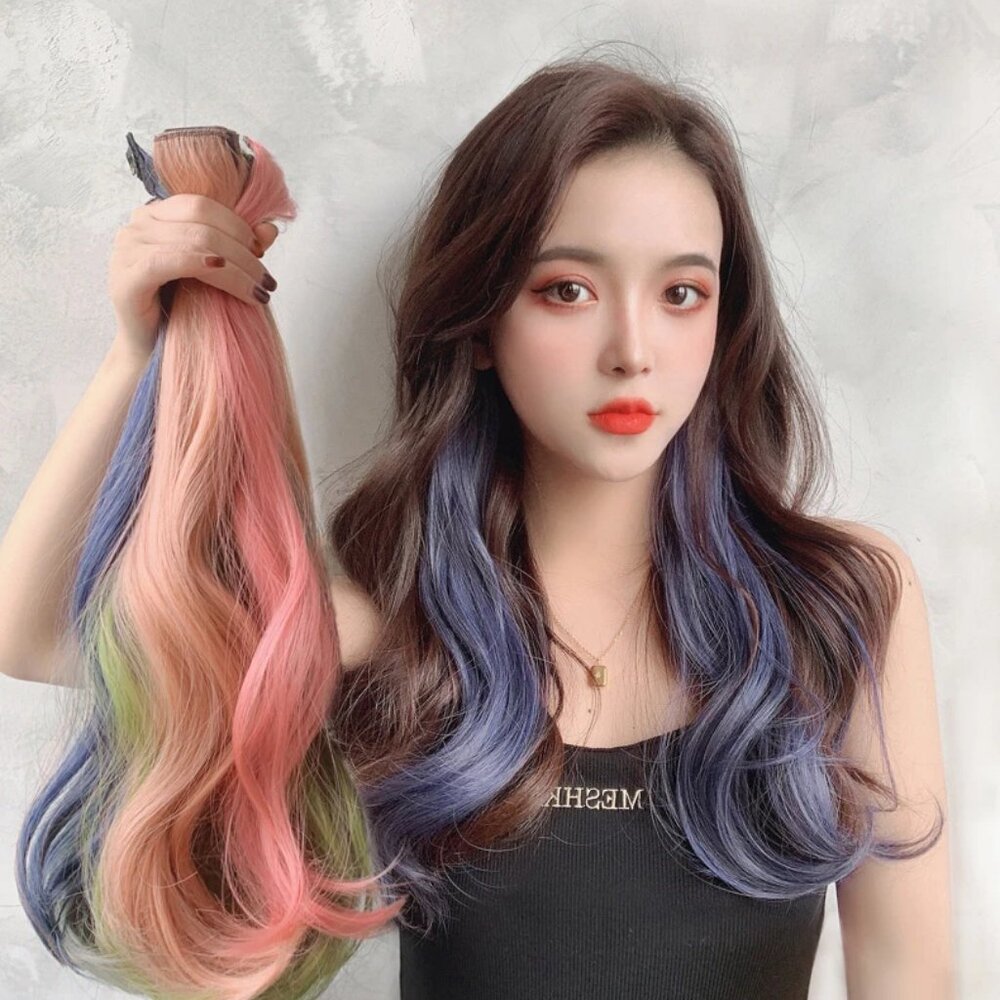 Hair Extension 55cm Synthetic Hairclip Pink & Blue / Hair Extension Set of 2